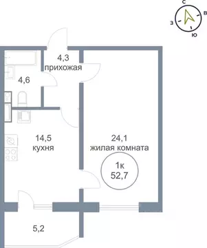 1-к кв. Ханты-Мансийский АО, Сургут тракт Югорский, 50/3 (52.7 м)