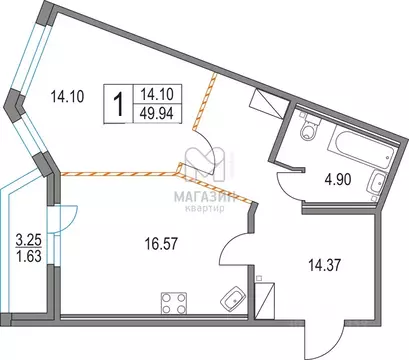 1-к кв. Санкт-Петербург Коломяжский просп., 13к3 (50.0 м)
