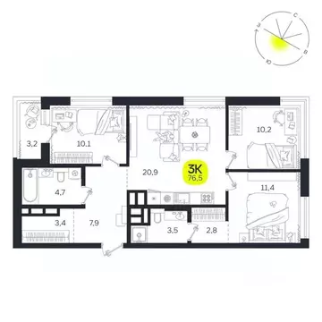 3-к кв. Свердловская область, Екатеринбург Южная Ботаника жилрайон, ...