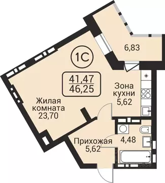 1-к кв. Новосибирская область, Новосибирск Пегас жилой комплекс (41.47 ...