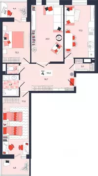 4-к кв. Тульская область, Тула ул. Академика Насоновой, 1А (99.6 м)