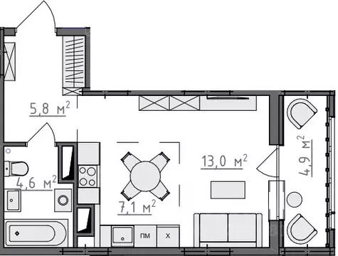 Студия Владимирская область, Владимир Сновицы-Веризино мкр,  (32.95 м)
