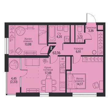 2-к кв. Свердловская область, Екатеринбург просп. Космонавтов, 100 ...
