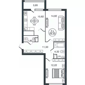 2-к кв. Тверская область, Тверь Бурашевское ш., 60 (59.32 м)