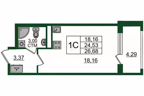 Квартира-студия: посёлок Стрельна, проспект Будённого, 18 (24.53 м)