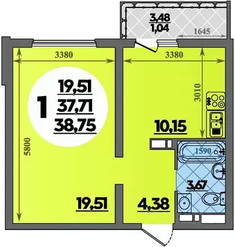 1-к кв. Адыгея, Майкоп  (38.75 м)