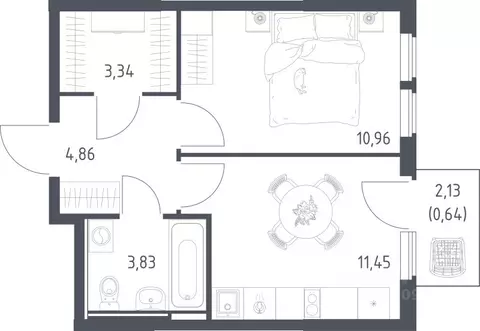 1-к кв. Москва с. Остафьево, Остафьево жилой комплекс, к22 (35.08 м)