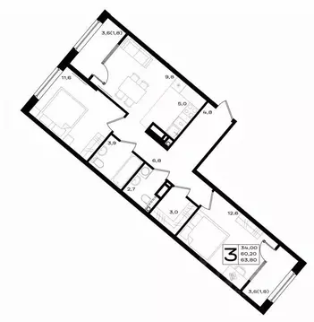 2-к кв. Ростовская область, Аксай просп. Аксайский (63.8 м)