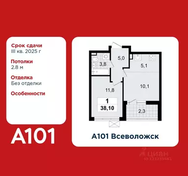 1-к кв. Ленинградская область, Всеволожск А101 Всеволожск жилой ...