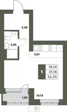 1-к кв. Башкортостан, Уфимский район, с. Миловка  (32.25 м)