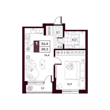 1-к кв. Тюменская область, Тюменский муниципальный округ, д. Дударева ...
