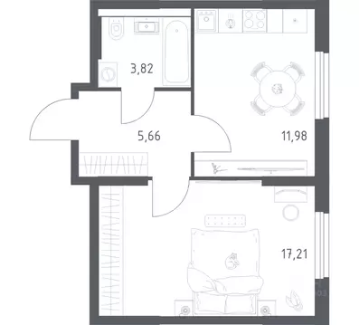 1-к кв. Башкортостан, Уфа ул. Минигали Губайдуллина, 8к9 (38.67 м)