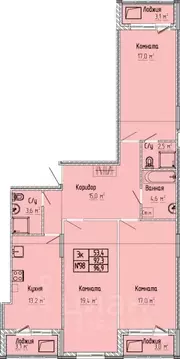 3-к кв. Тверская область, Тверь Атлант жилой комплекс (96.9 м)