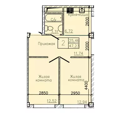 2-к кв. Ставропольский край, Пятигорск  (47.23 м)