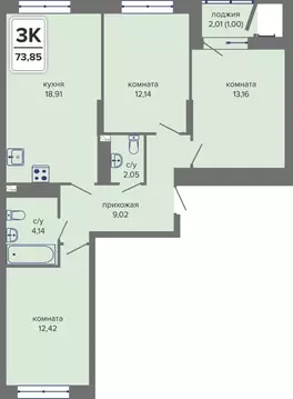 3-к кв. Пермский край, Пермь Гайва мкр,  (73.85 м)