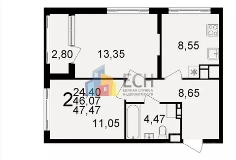 3-к кв. Тульская область, Тула Веневское ш., 51 (47.47 м)