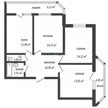 3-к кв. Белгородская область, Белгород ул. Победы, 126 (81.0 м)
