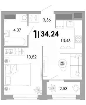 1-к кв. Владимирская область, Владимир Уно жилой комплекс (34.24 м)