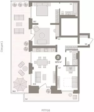 2-комнатная квартира: Тюмень, Причальная улица, 9 (134 м)