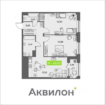 2-к кв. Архангельская область, Архангельск ул. Розы Шаниной, 4 (66.53 ...