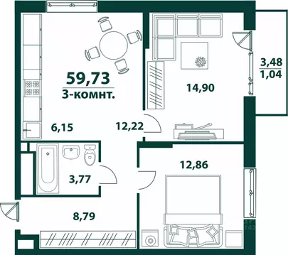 3-к кв. Ульяновская область, Ульяновск 19-й мкр, Аквамарин-2 жилой ...