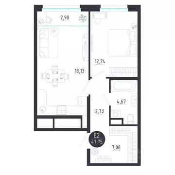 1-к кв. Тульская область, Тула  (47.75 м)