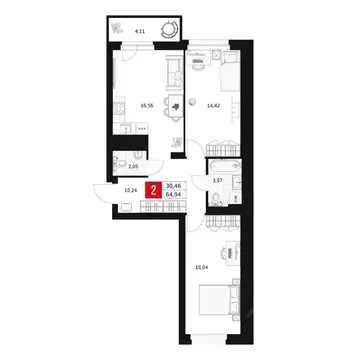 2-к кв. Башкортостан, Уфа ул. Большая Московская, 11 (64.94 м)