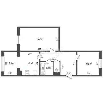 2-к кв. Ханты-Мансийский АО, Нягань 2-й мкр, 18 (53.8 м)