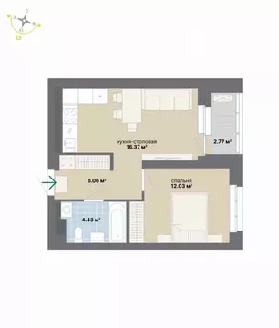 1-к кв. Свердловская область, Екатеринбург ул. Студенческая, 16 (41.66 ...