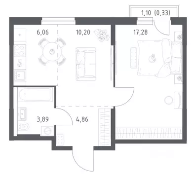 1-к кв. Башкортостан, Уфа ул. Минигали Губайдуллина, 8к9 (42.62 м)