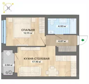 1-к кв. Свердловская область, Екатеринбург пер. Ударников, 33 (41.69 ...