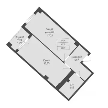 1-к кв. Саха (Якутия), Якутск Парк Победы жилой комплекс (47.09 м)