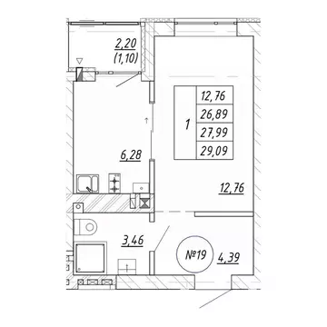 1-к кв. Калининградская область, Зеленоградск  (29.09 м)