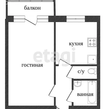 1-комнатная квартира: Златоуст, улица Румянцева, 21 (33.2 м)