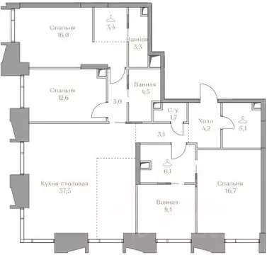 3-к кв. Москва Коллекция Лужники жилой комплекс (126.3 м)