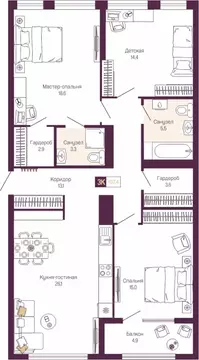 3-к кв. Нижегородская область, Нижний Новгород ул. Тургенева (105.1 м)