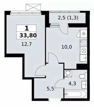 1-к кв. Москва № 160 кв-л, 1Вк6 (33.8 м)
