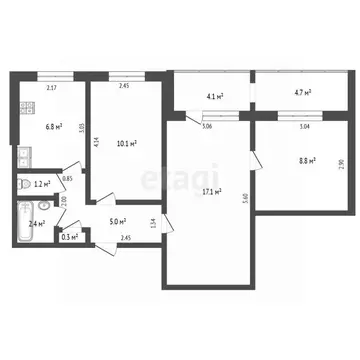 3-к кв. Самарская область, Самара просп. Кирова, 230 (51.7 м)
