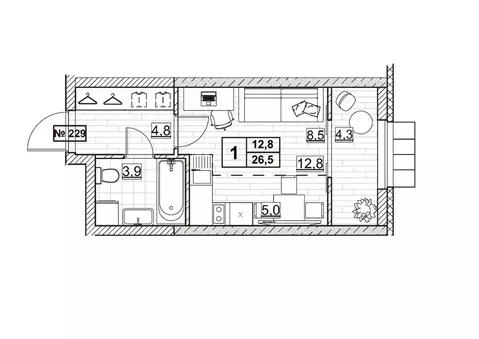 Студия Нижегородская область, Нижний Новгород ул. Ванеева (26.5 м)