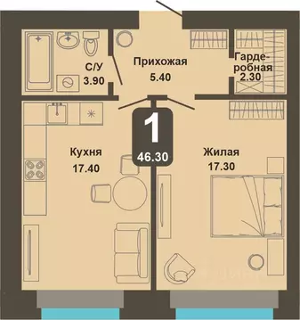 1-к кв. Чувашия, Чебоксары ул. И.П. Прокопьева (46.3 м)