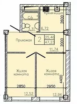 2-к кв. Ставропольский край, Пятигорск  (47.23 м)