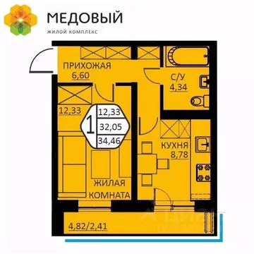 1-к кв. Пермский край, д. Кондратово ул. Н.М. Яблокова, 4 (34.46 м)