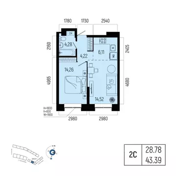 2-к кв. Башкортостан, Уфа Глумилино-1 мкр, Новатор жилой комплекс ...