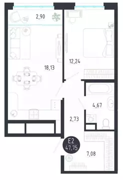 1-к кв. Тульская область, Тула  (47.75 м)