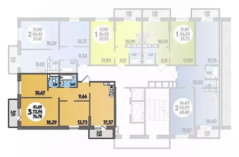 3-к кв. Ростовская область, Ростов-на-Дону ул. Уланская, 17с1 (76.78 ...