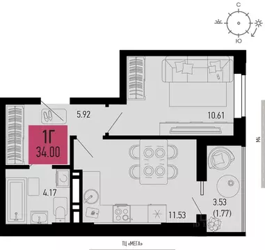 1-к кв. Ростовская область, Аксай  (34.0 м)