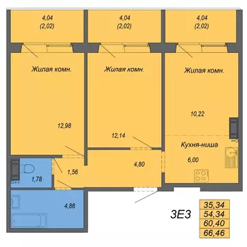 3-к кв. Хабаровский край, Хабаровск Совхозная ул., 73/5 (66.46 м)