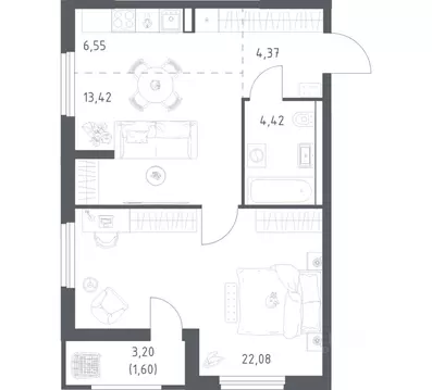 1-к кв. Башкортостан, Уфа ул. Минигали Губайдуллина, 8к9 (52.44 м)