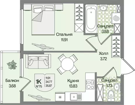 1-к кв. Ленинградская область, Всеволожский район, Бугровское ...