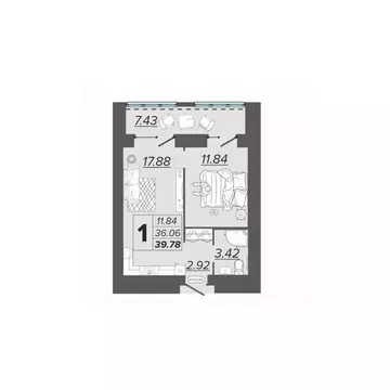 1-к кв. Брянская область, Брянск Архитектор жилой комплекс (39.78 м)